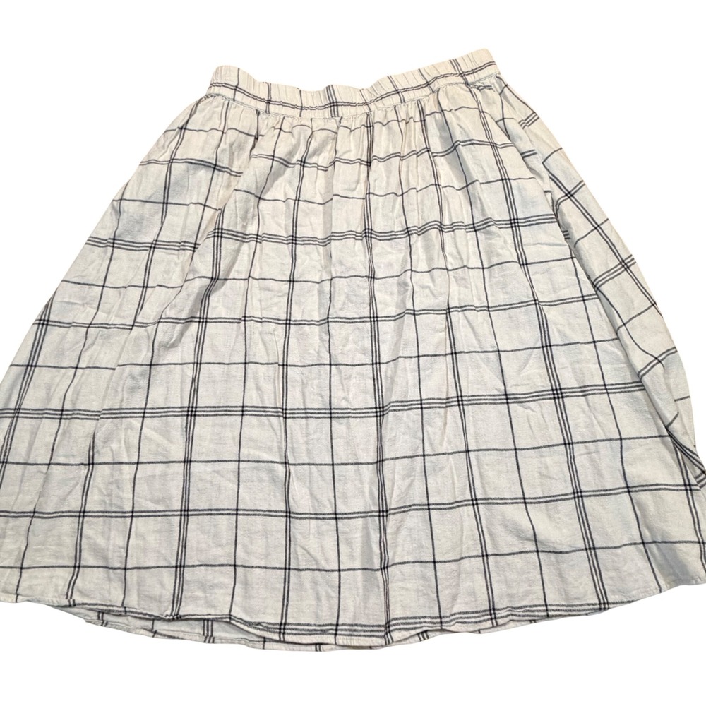 A New Day Women XXL White Black Plaid Linen Blend Midi Skirt Elastic Pocket